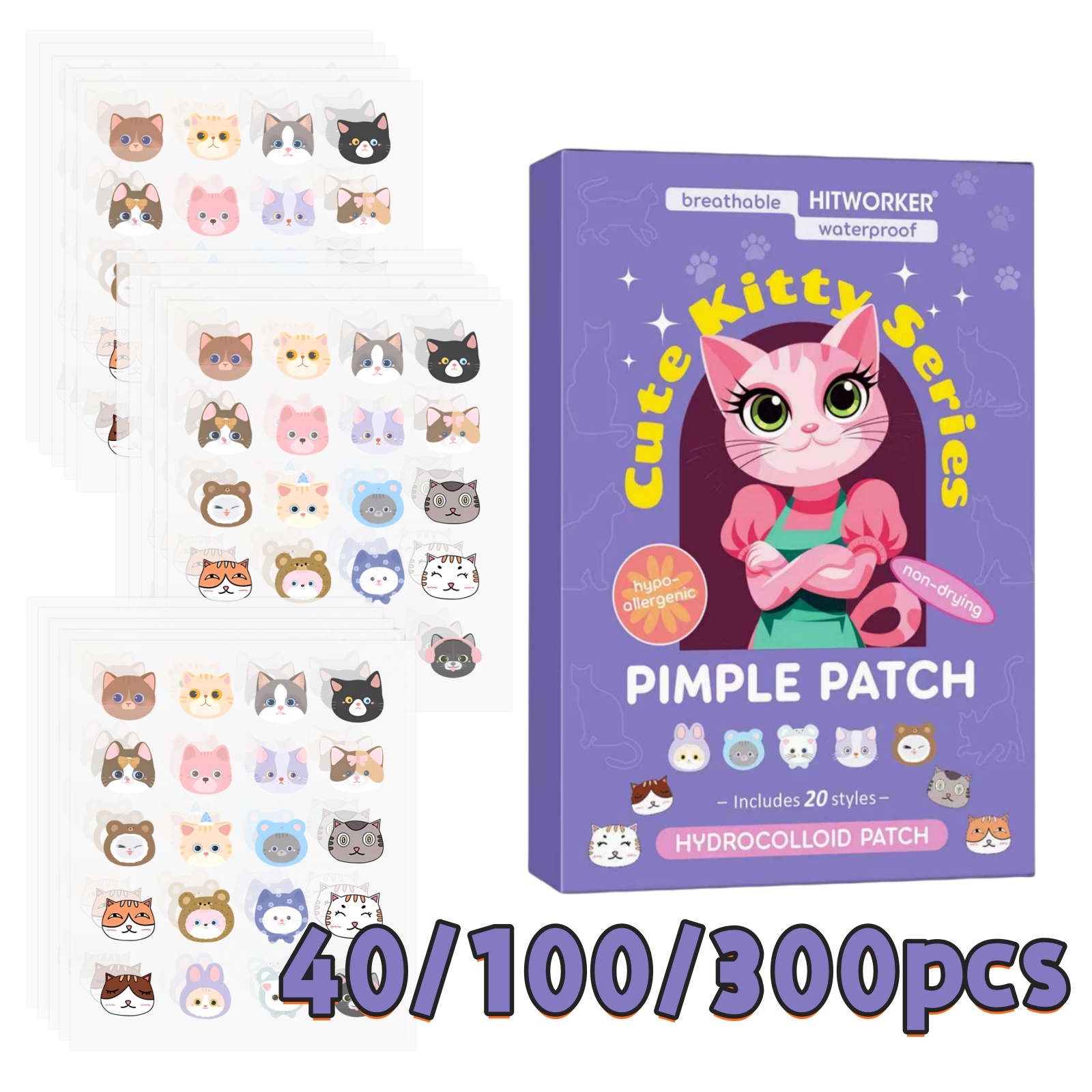 Face Oil - 40/100/300pcs Cartoon Cat Acne Patches, Facial